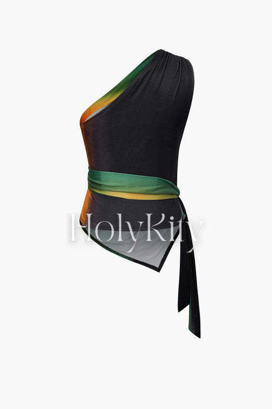 Tie Dye One-Shoulder Tank Top mit seitlichem Knoten