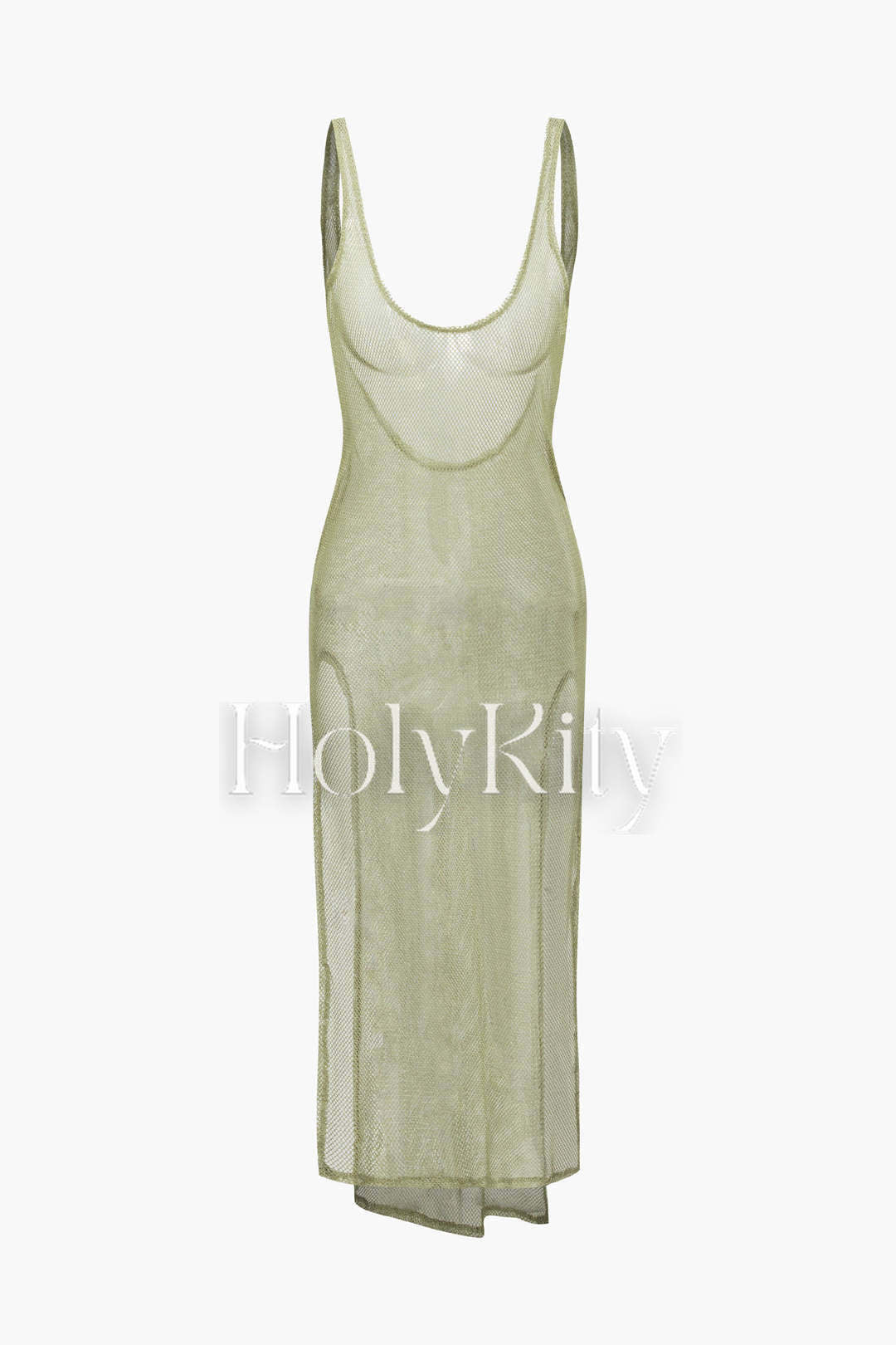Robe cache-maillot fendue en maille transparente