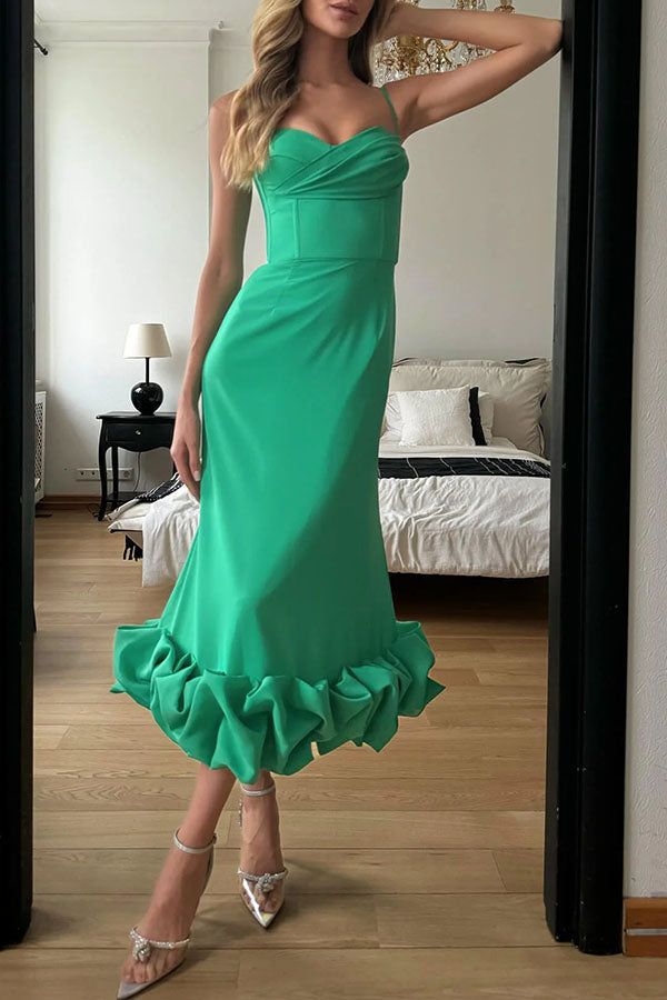 Dreamy and Romantic Ruched Bust Cloud Shape Hem Slip Midi Dress