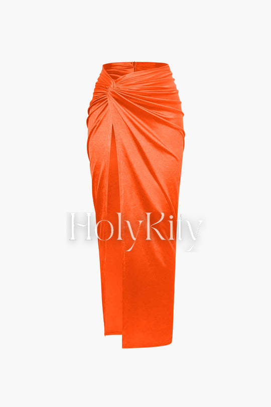 Twist Detail High Slit Midi Skirt