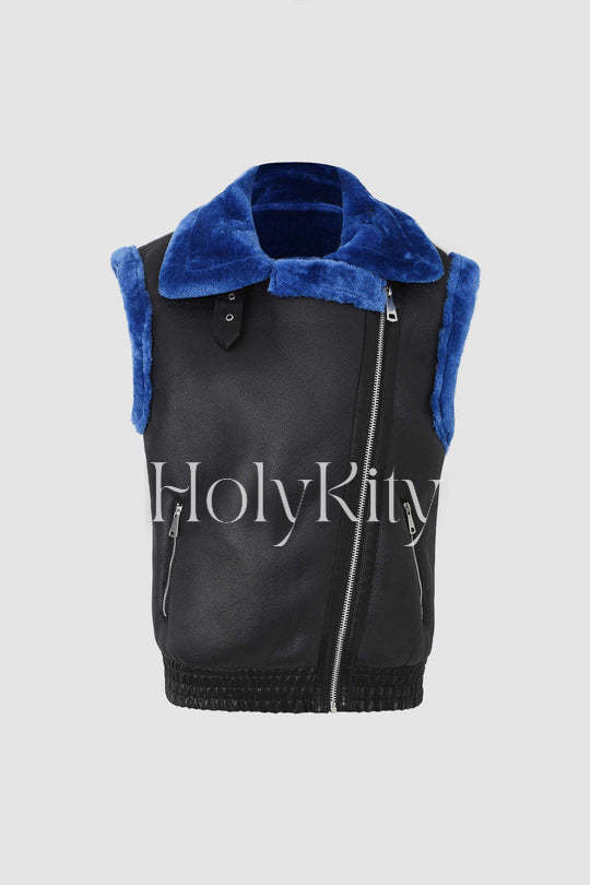 Gilet en similicuir peau lainée