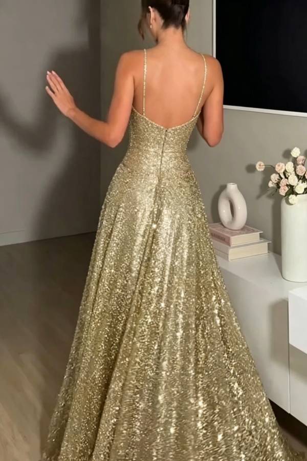 Dazzling Night Sequin Crew Neck Cutout Waist Open Back Flare Maxi Dress