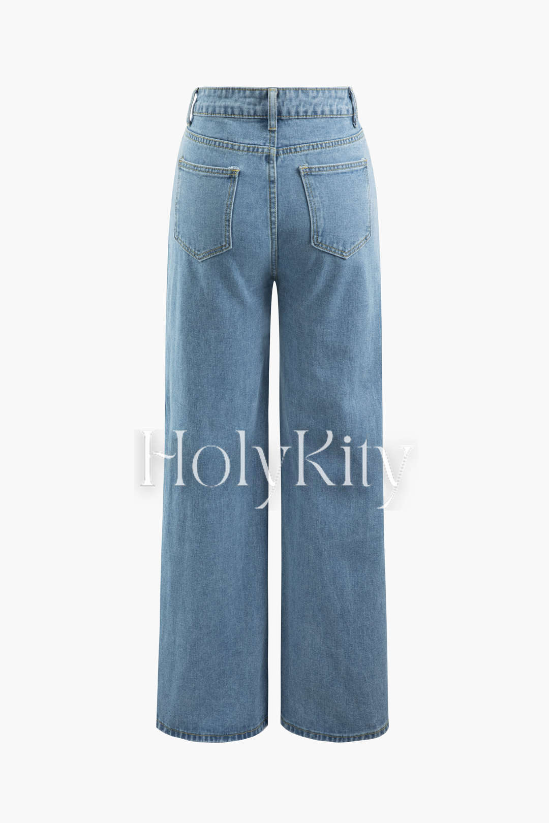 Denim Ripped Split Thigh Wide Leg Jeans