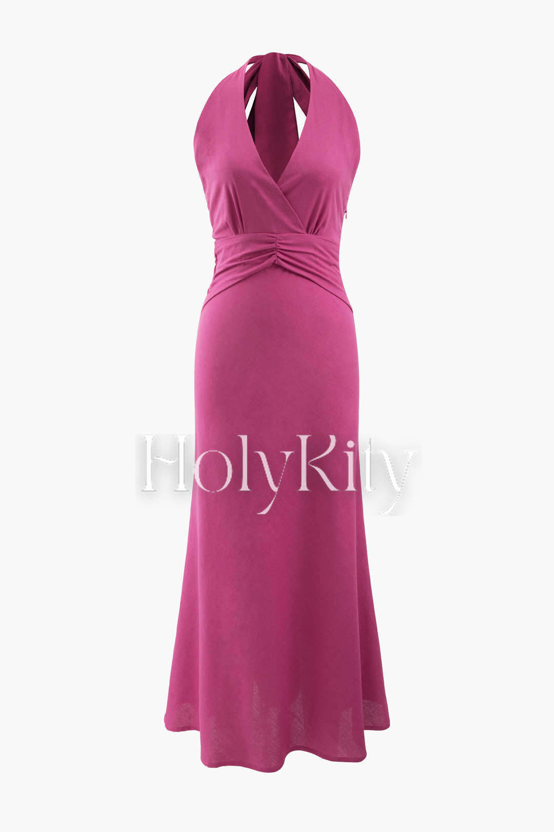 Neckholder-Maxikleid aus Leinen mit V-Ausschnitt