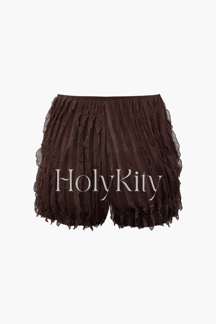 Short en maille à volants