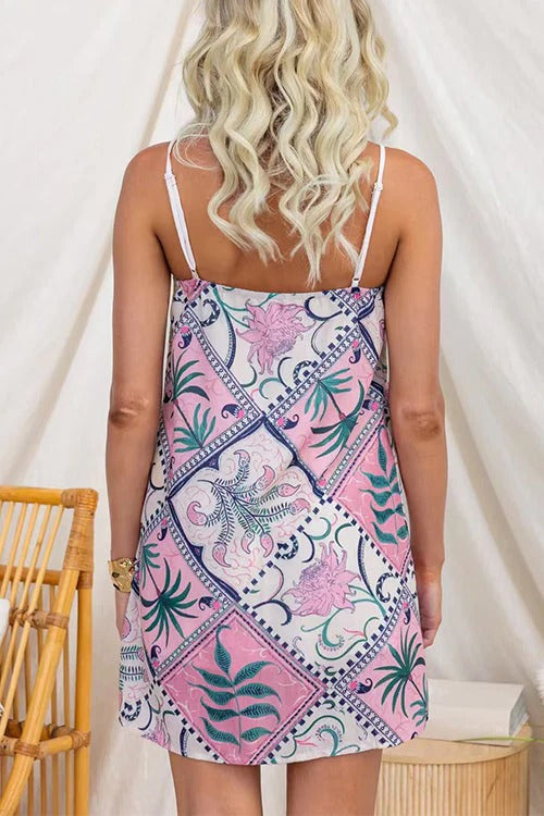 Spaghetti Strap Unique Print Mini Dress