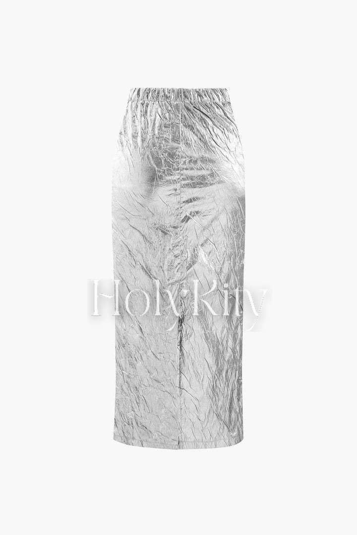 Metallic Textured Midi Skirt