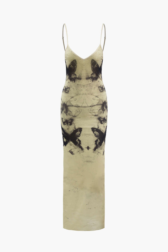 Maxikleid mit V-Ausschnitt und Schmetterlings-Print