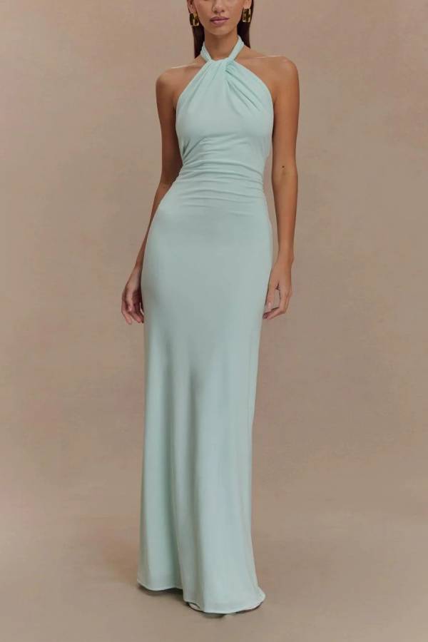 Slinky Halter Maxi Dress - Lagoon