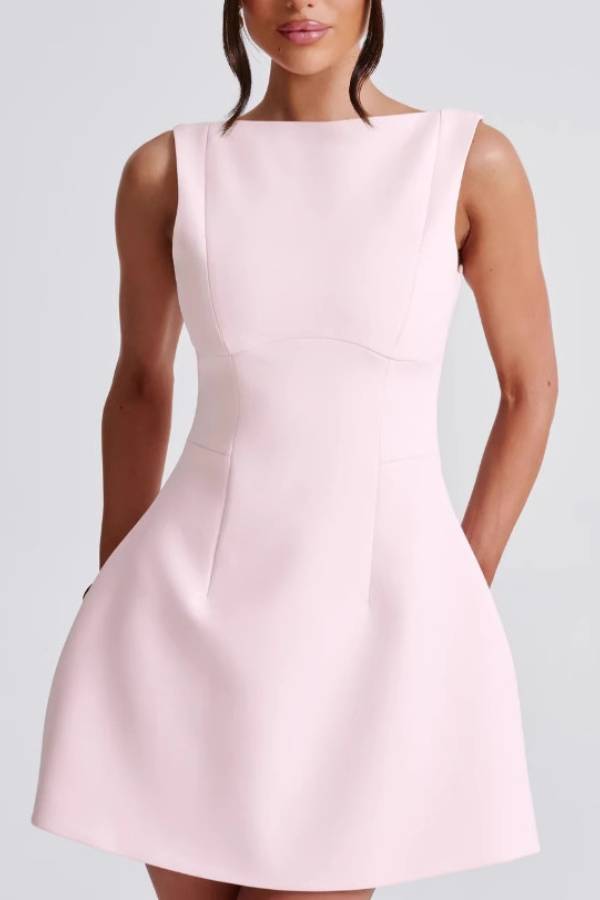 Boat Neck Fit-and-Flare Sleeveless Mini Dress