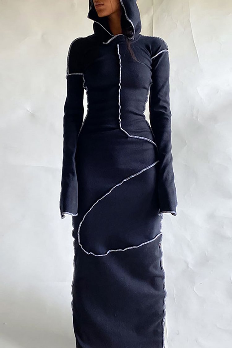 ROBES MAXI À CAPUCHE ET MANCHES LONGUES AVEC SURPIQÛRES