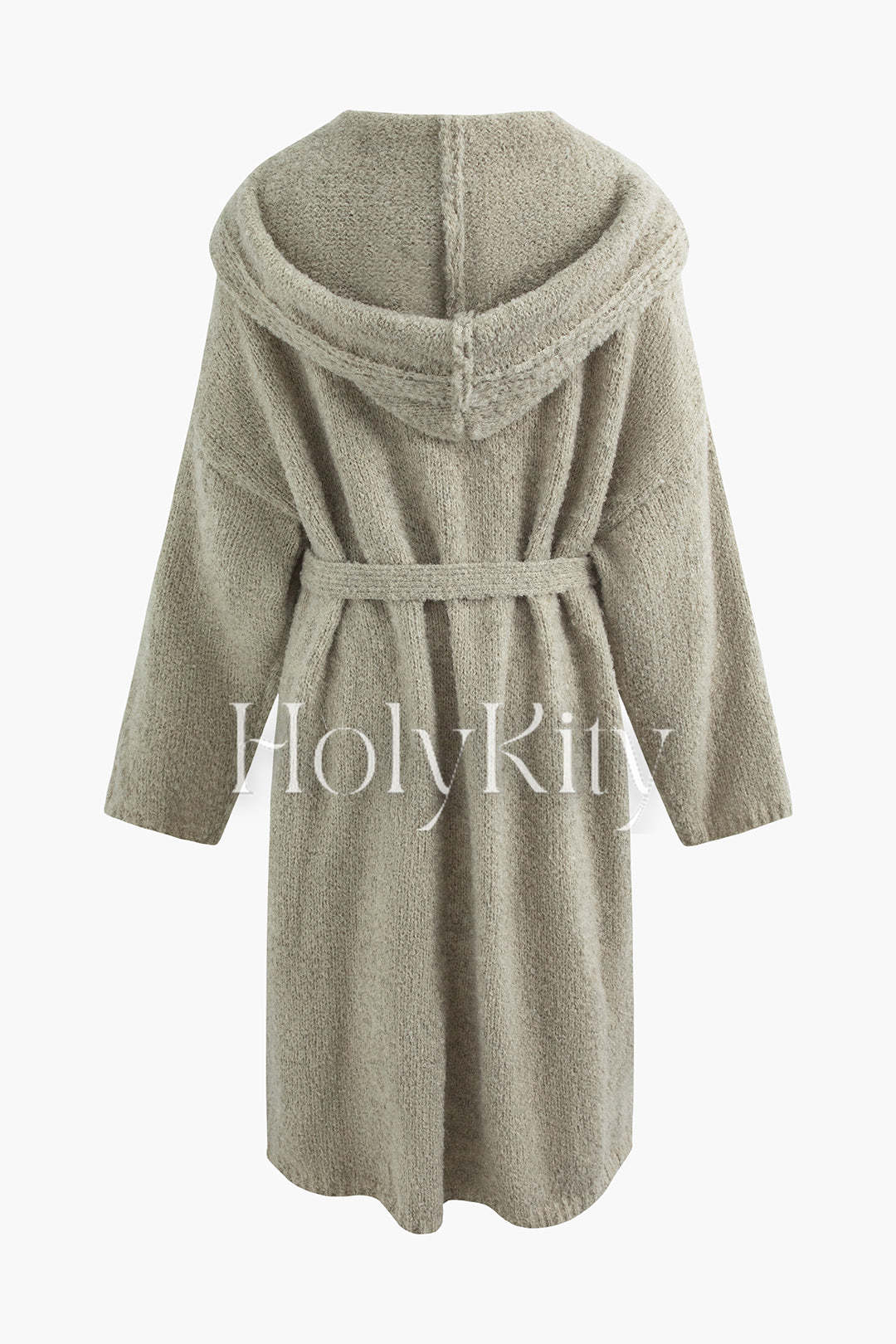 Manteau pull long à capuche et ceinture