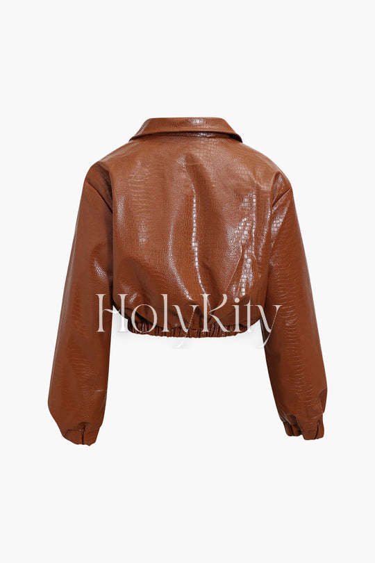 Veste en cuir effet croco avec ourlet élastique