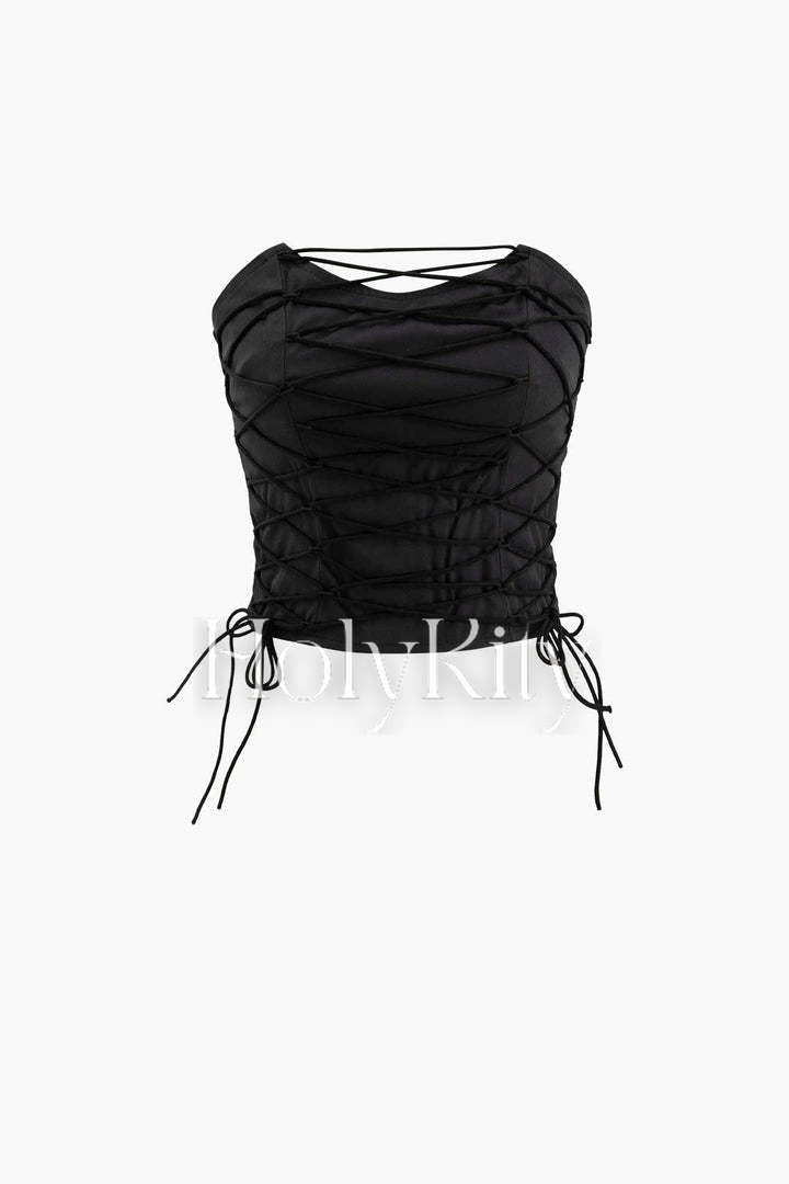 Lace Up Strapless Tube Top
