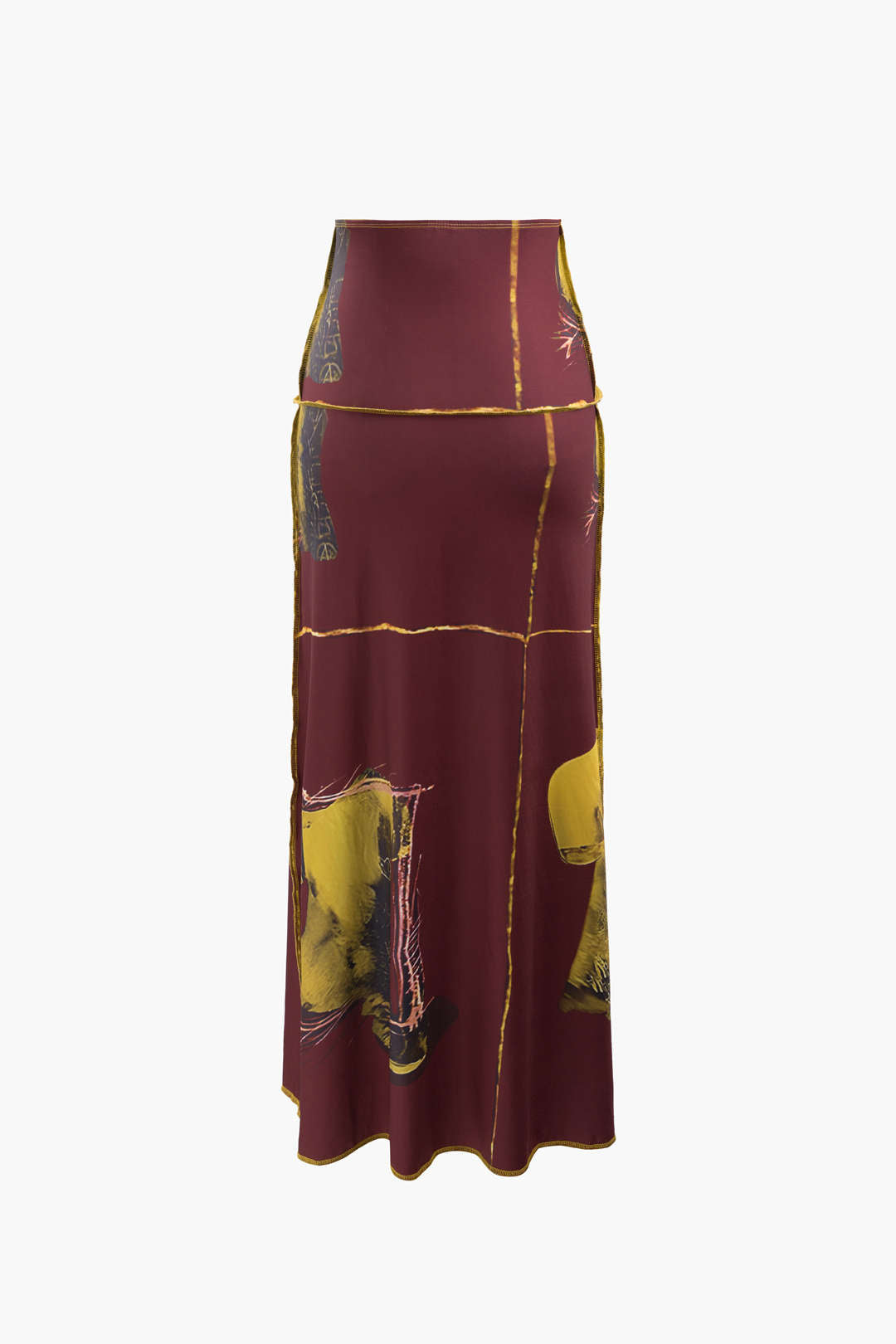 Sculpture Print Stitching Crop Top And Maxi Skirt Set