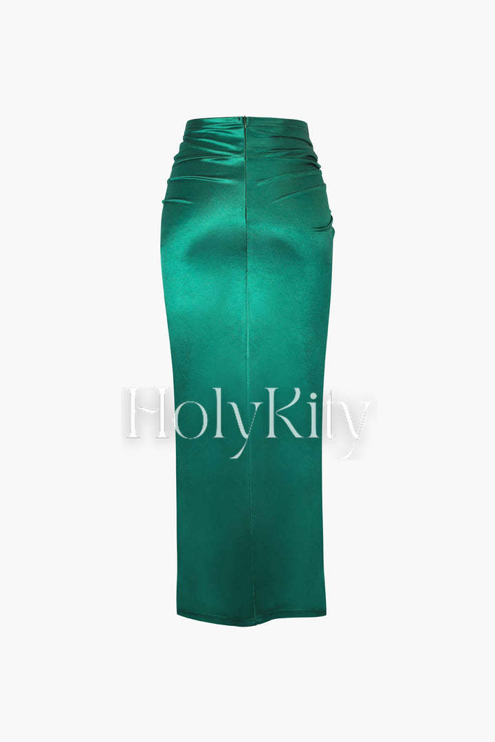 Twist Detail High Slit Midi Skirt