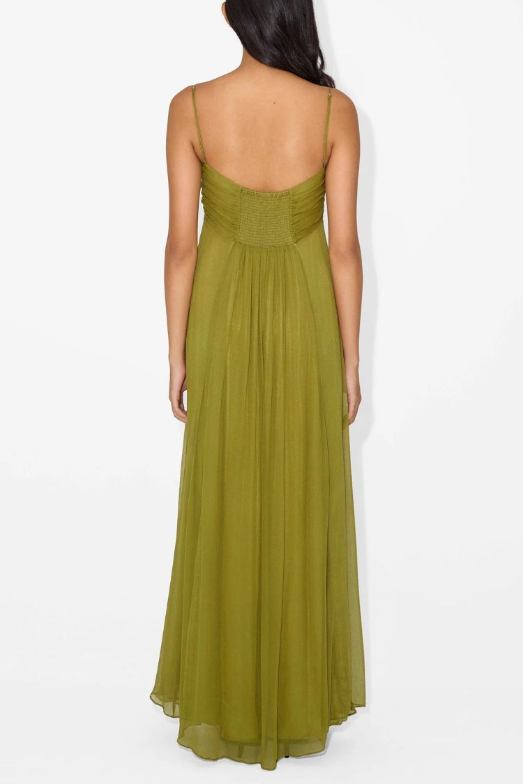 Soft and Elegant Metal Hollow Design Back Smocked A-line Slip Maxi Dress
