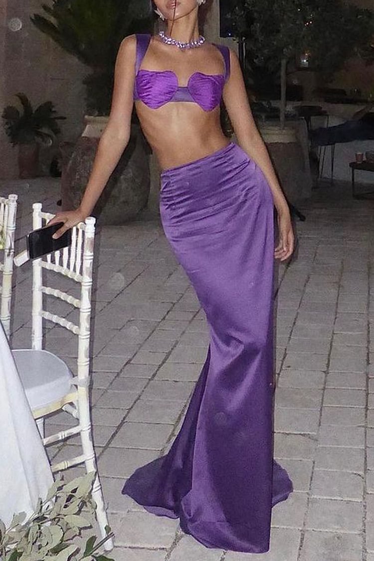 IRREGULAR CROP CAMI TOP MAXI SKIRT PROM TWO PIECE SET