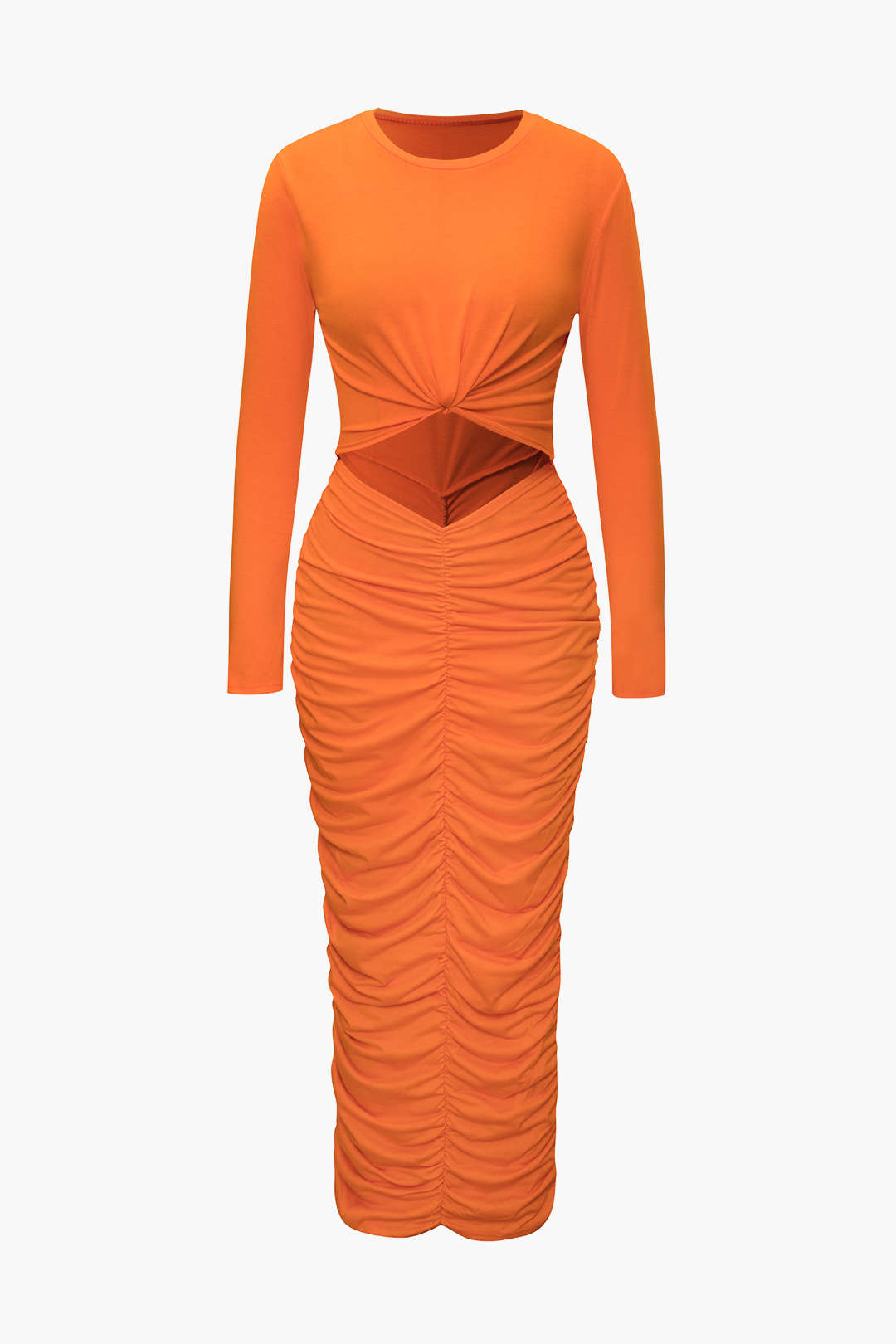 Gerafftes Maxikleid mit Cut-Outs und langen Ärmeln