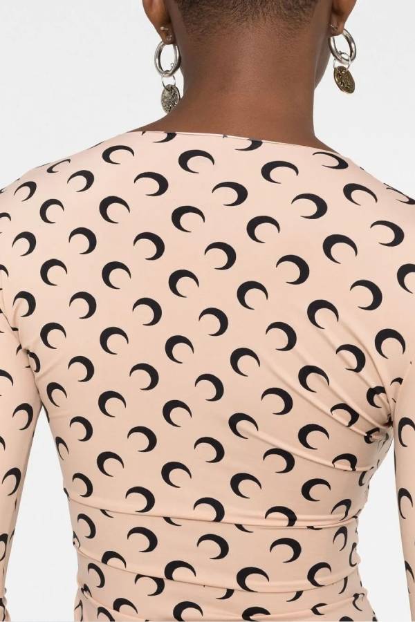 Crescent Moon Print Slim-Fit Long Sleeve Top