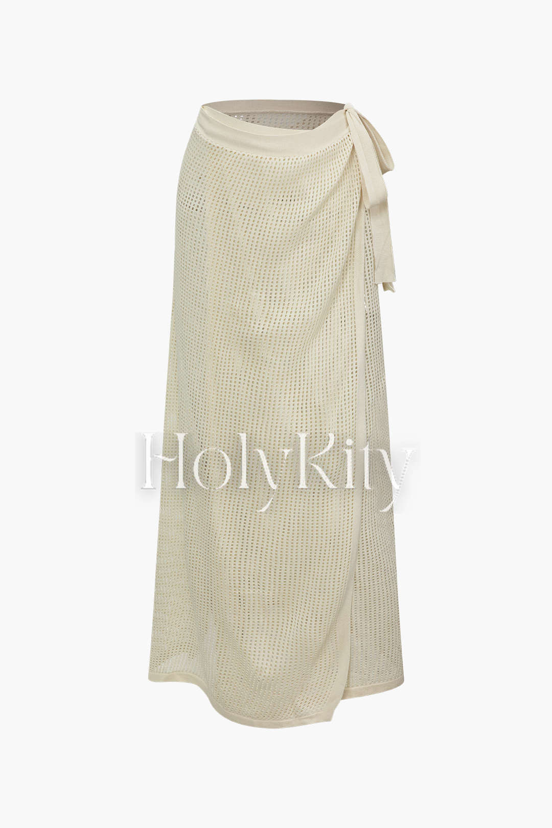Knot Side Slit Open Knit Skirt