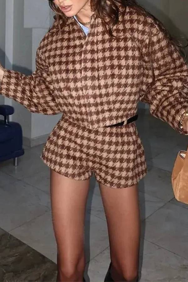 Plaid Two‑Piece Short & Jacket Set