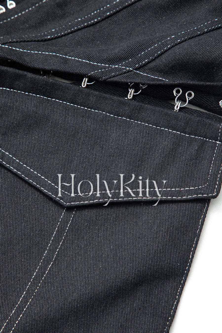 Buckle Flap Pocket Denim Strapless Top