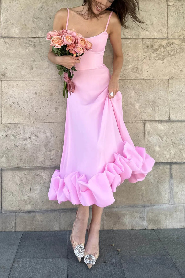 Midnight Girl Flounce Bustier Banquet Party Midi Dress