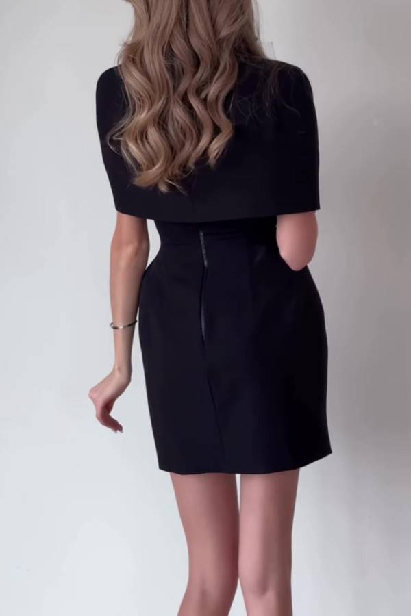Cape Two‑Piece Mini Evening Dress