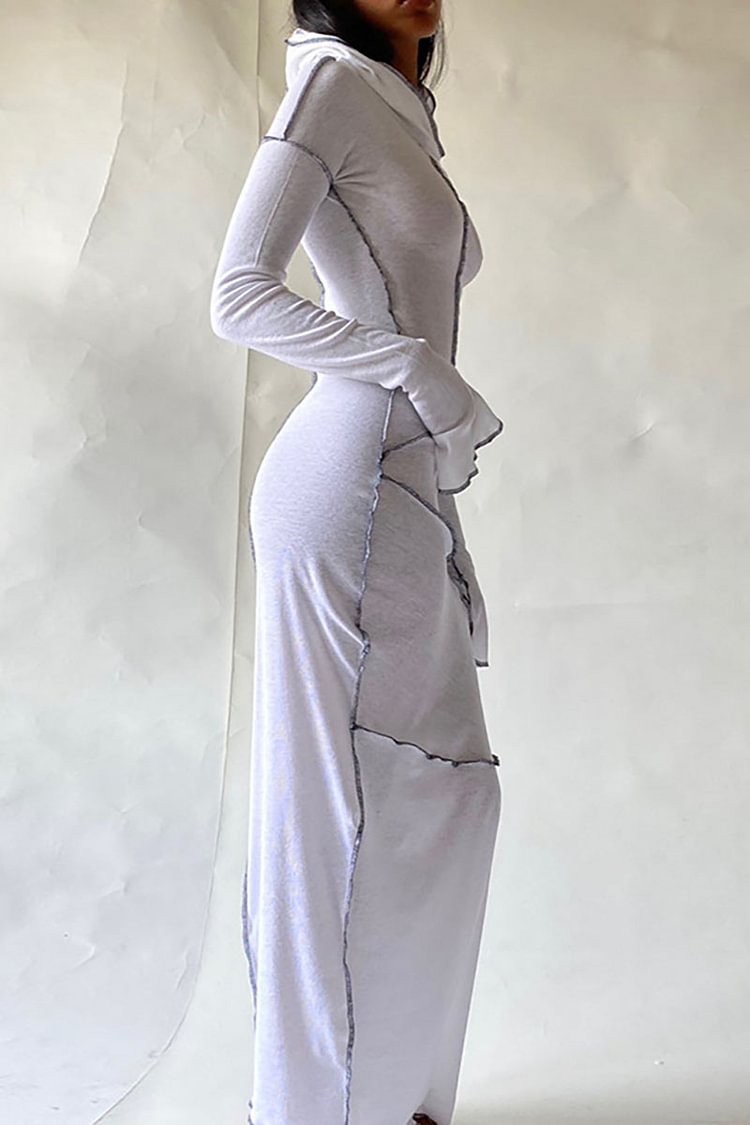 ROBES MAXI À CAPUCHE ET MANCHES LONGUES AVEC SURPIQÛRES