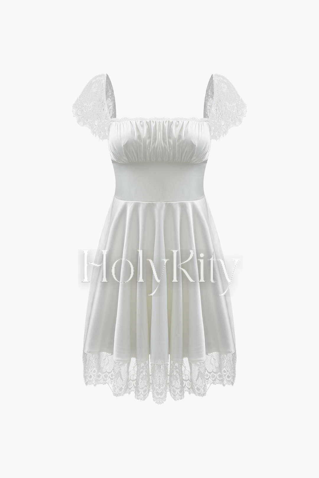 Minikleid aus Satin mit Spitzensaum und Bindeband hinten