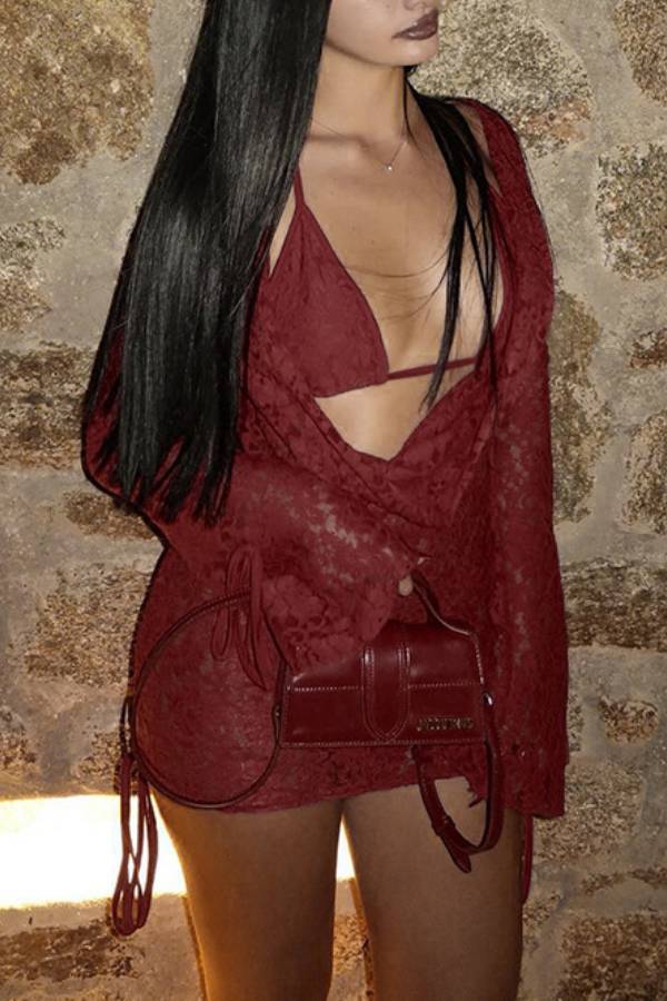 Faux Two-Piece Cutout Backless Lace Bodycon Mini Dress