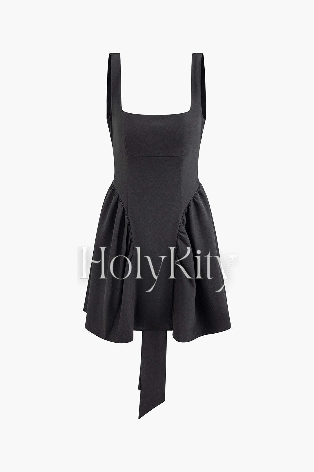Mini-robe plissée à col carré et dos nu, taille nouée