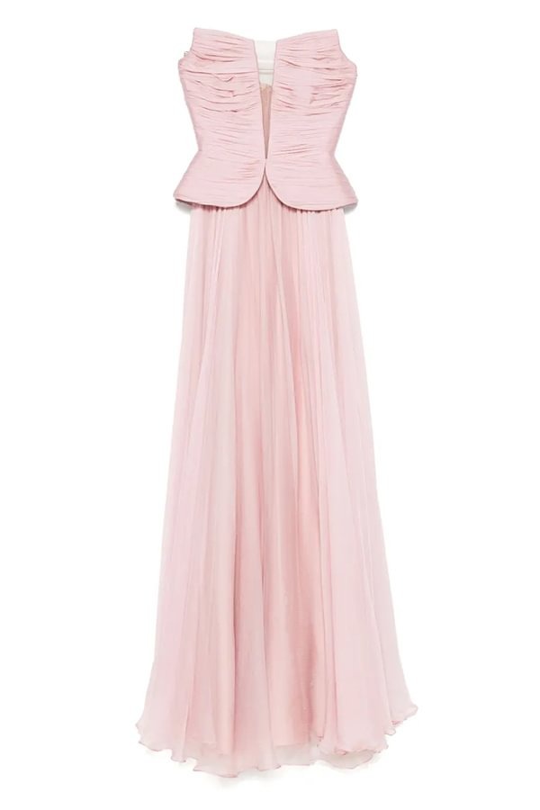 Fantasy Fairy Pleated Corset Chiffon Hem Strapless Maxi Dress