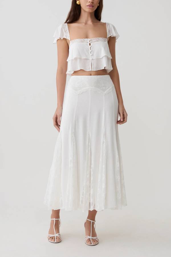 Lace Panelled Midi Skirt