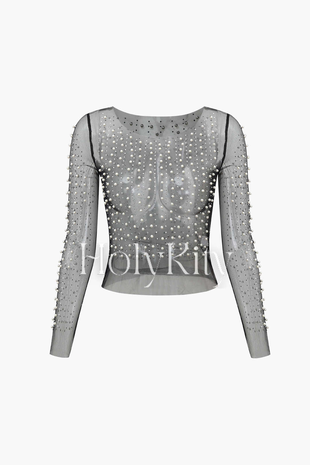 Haut en maille transparente orné de perles