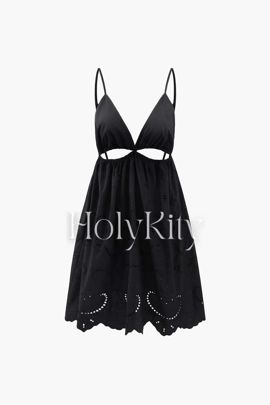 Rückenfreies Minikleid mit V-Ausschnitt und Cutwork