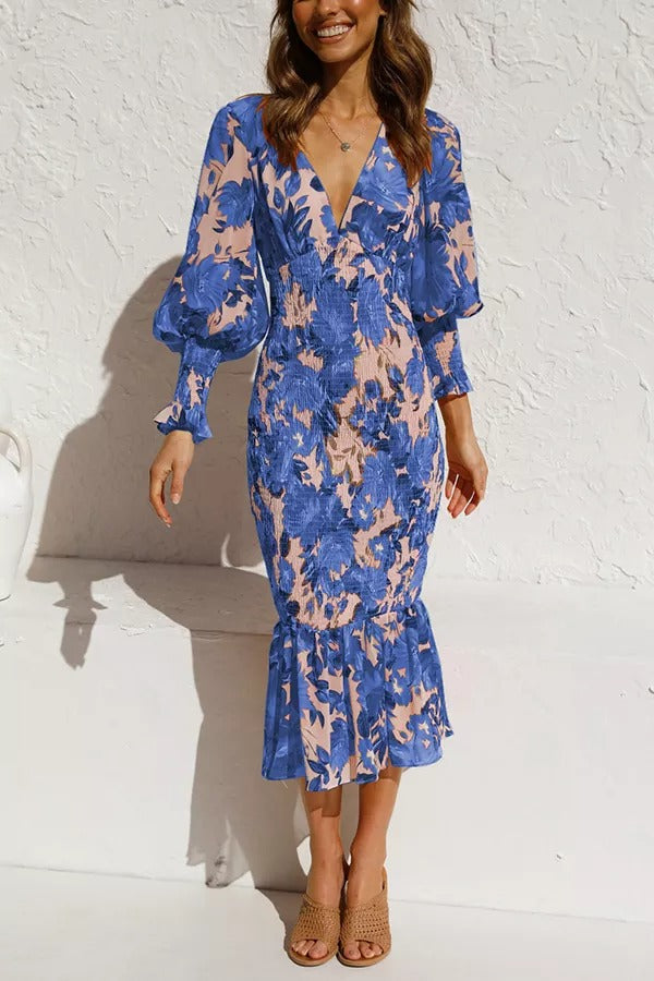 Latisha Floral Smocked Waist Midi Dress