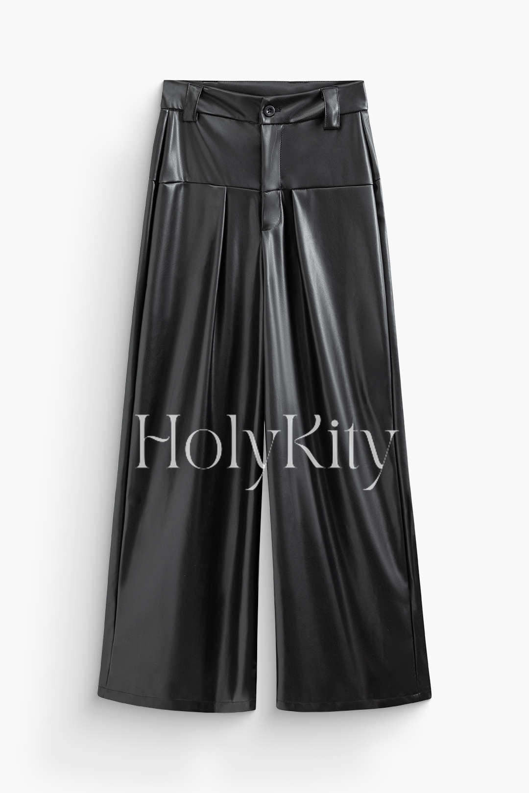 High Waist Faux Leather Pocket Wide Leg Pants