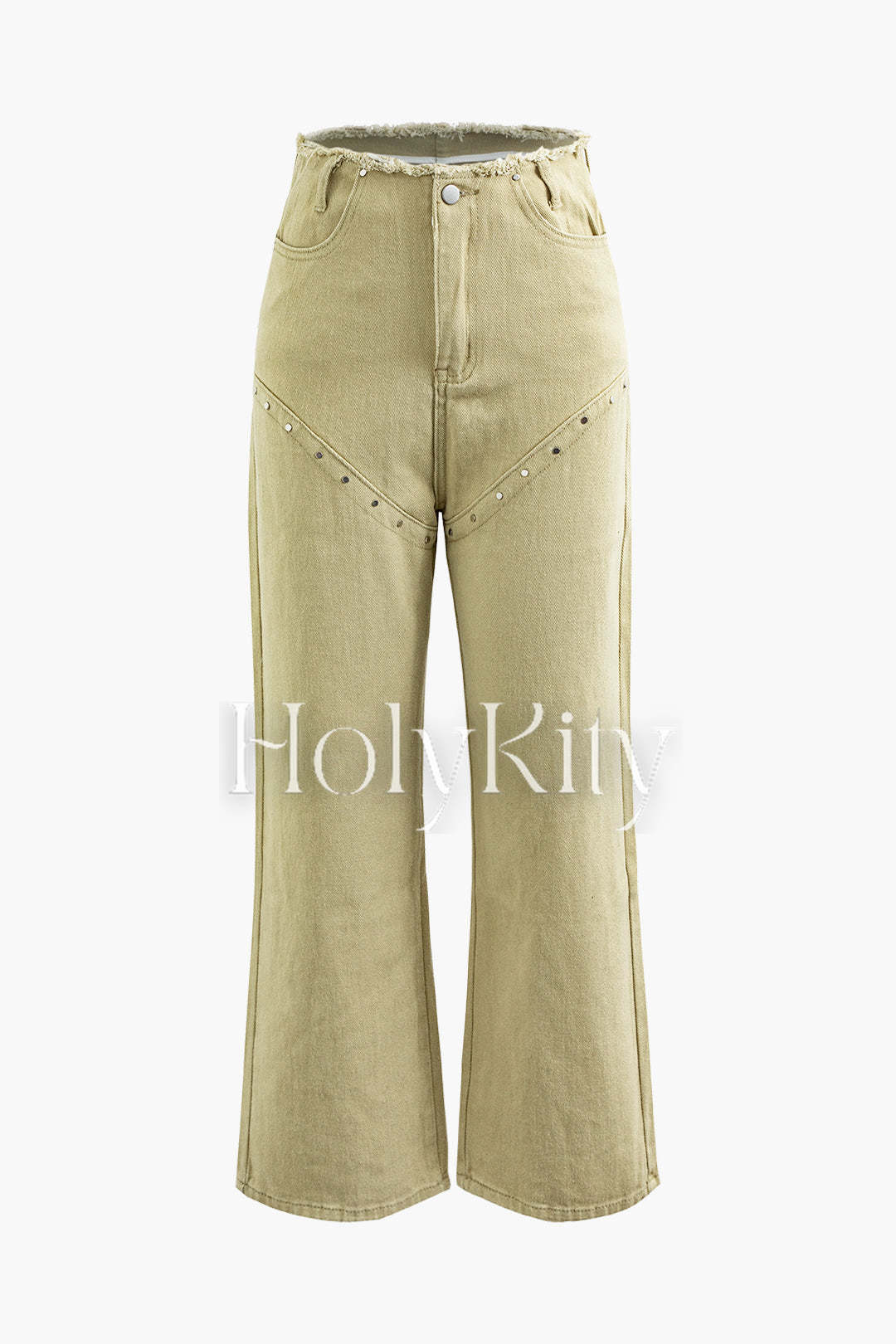 Hose mit ausgefranster Taille und Nietendekor