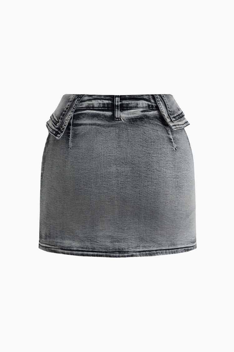 Faded Zipper Denim Mini Skirt
