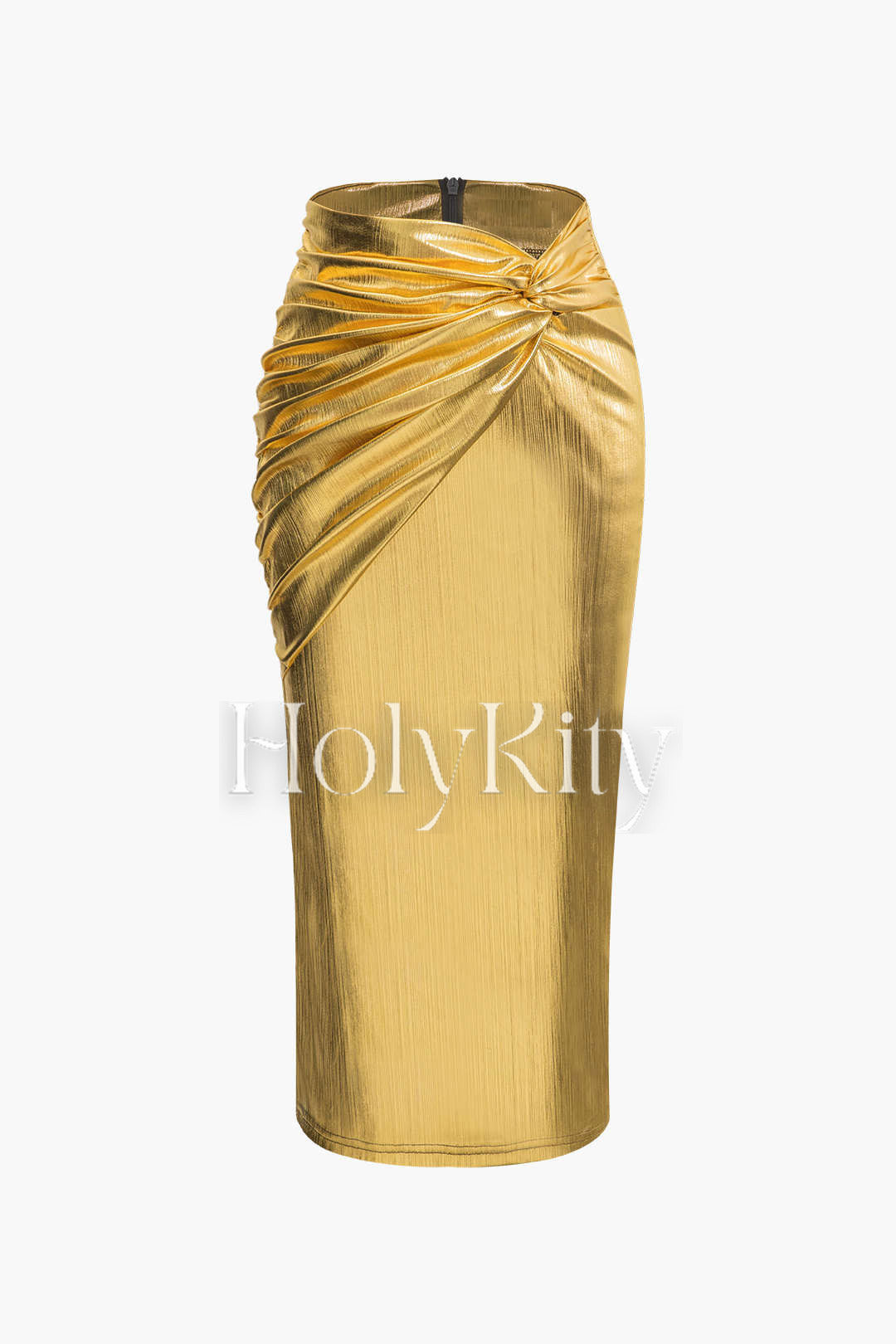 Metallic Twist Split Midi Skirt