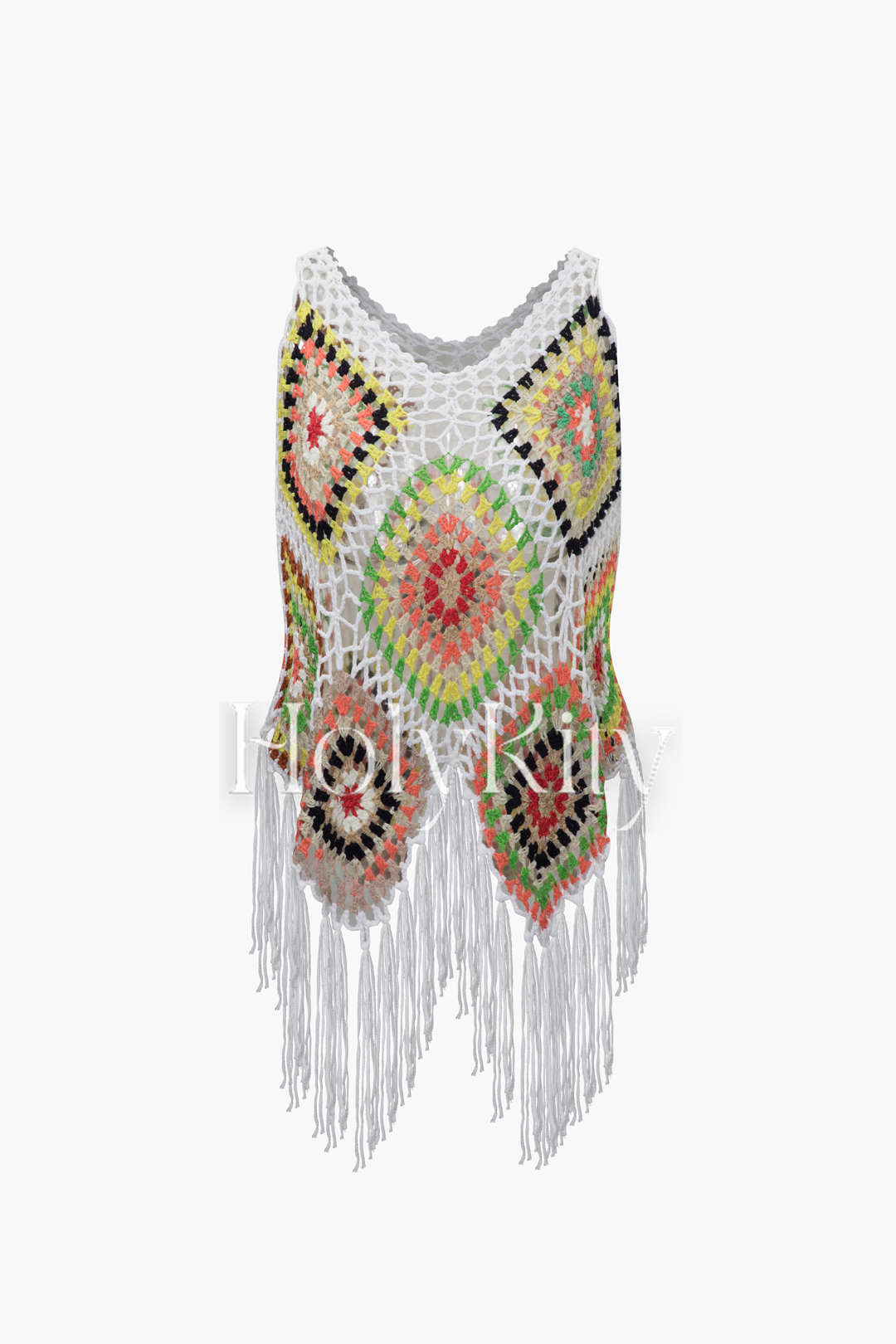 Haut cache-maillot à ourlet à pompons en crochet