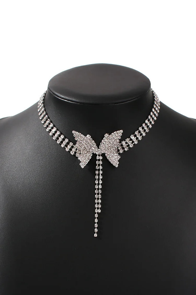 Rhinestone Butterfly Chain Tassel Alloy Necklace