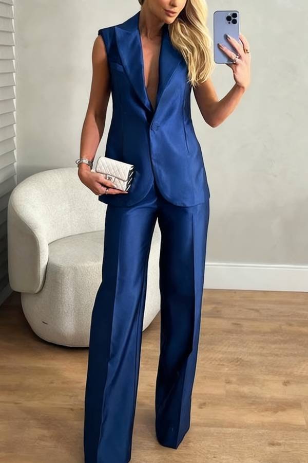 Luxurious Styling Satin Backless Straps Lapel Blazer Vest and Straight Pants Set