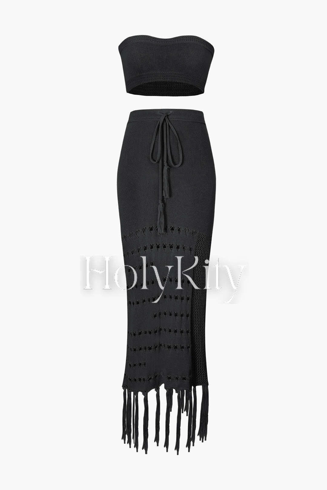 Ensemble haut tube en tricot et jupe à ourlet à pompons