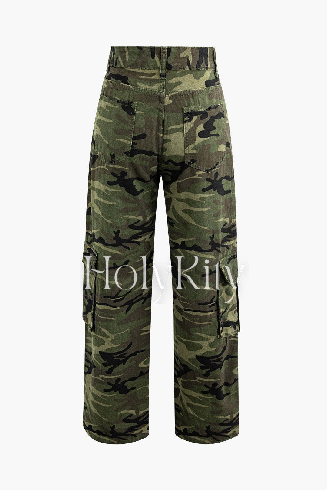 Camo High Waist Flap Pocket Straight Leg Cargo Jeans