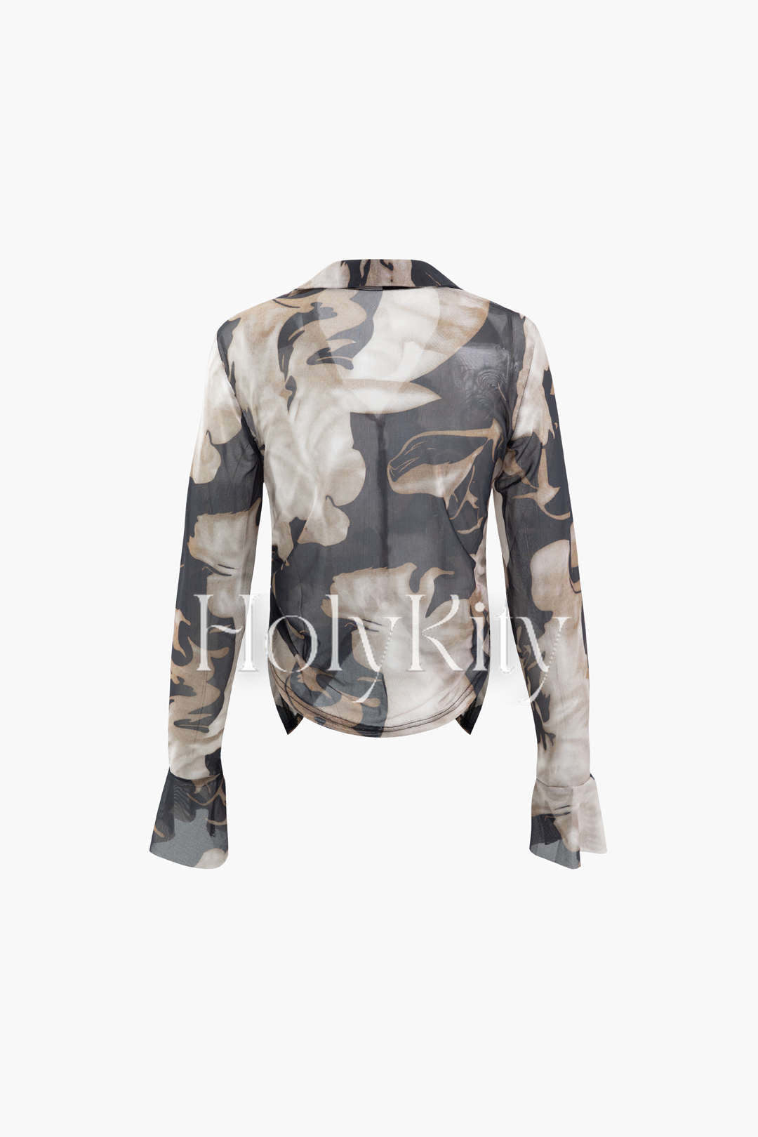 Tie Dye V-neck Mesh Long Sleeve Top