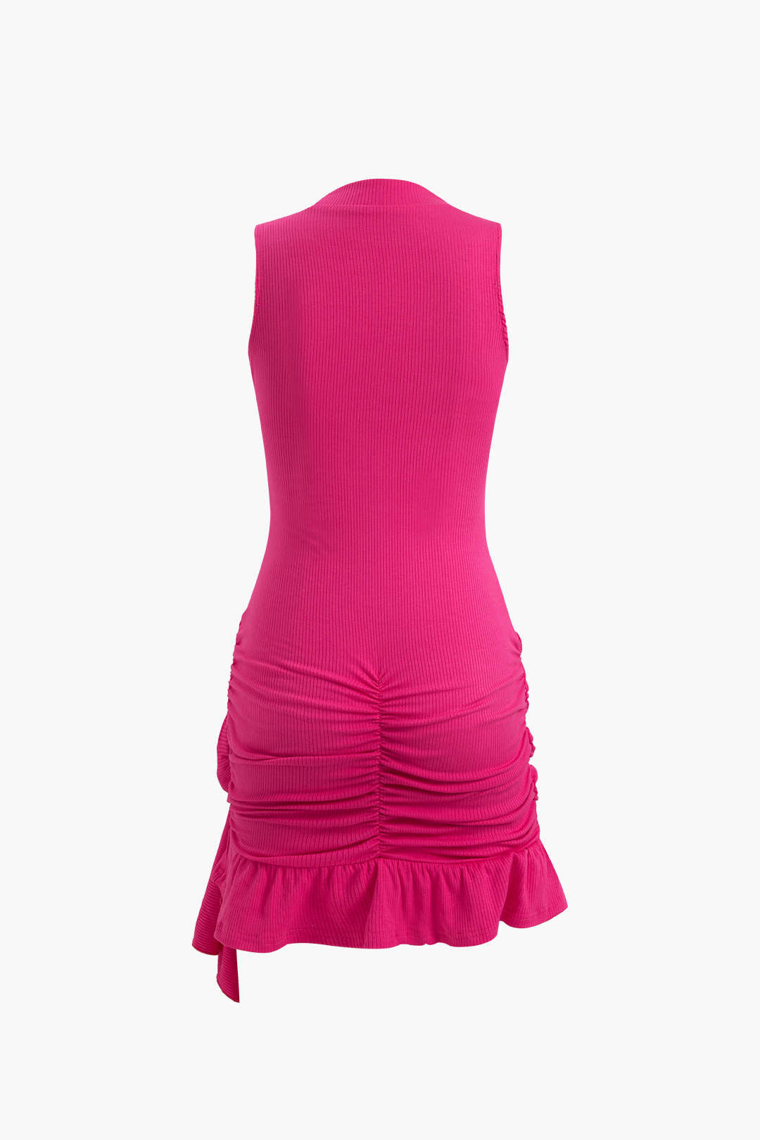 Minikleid mit Rippenstrick und Rüschensaum in Rose Corsage