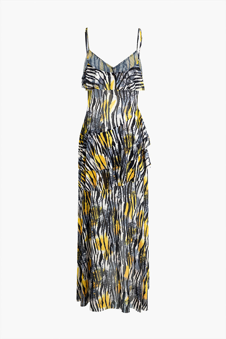 Zebra Print Slit Slip Maxi Dress